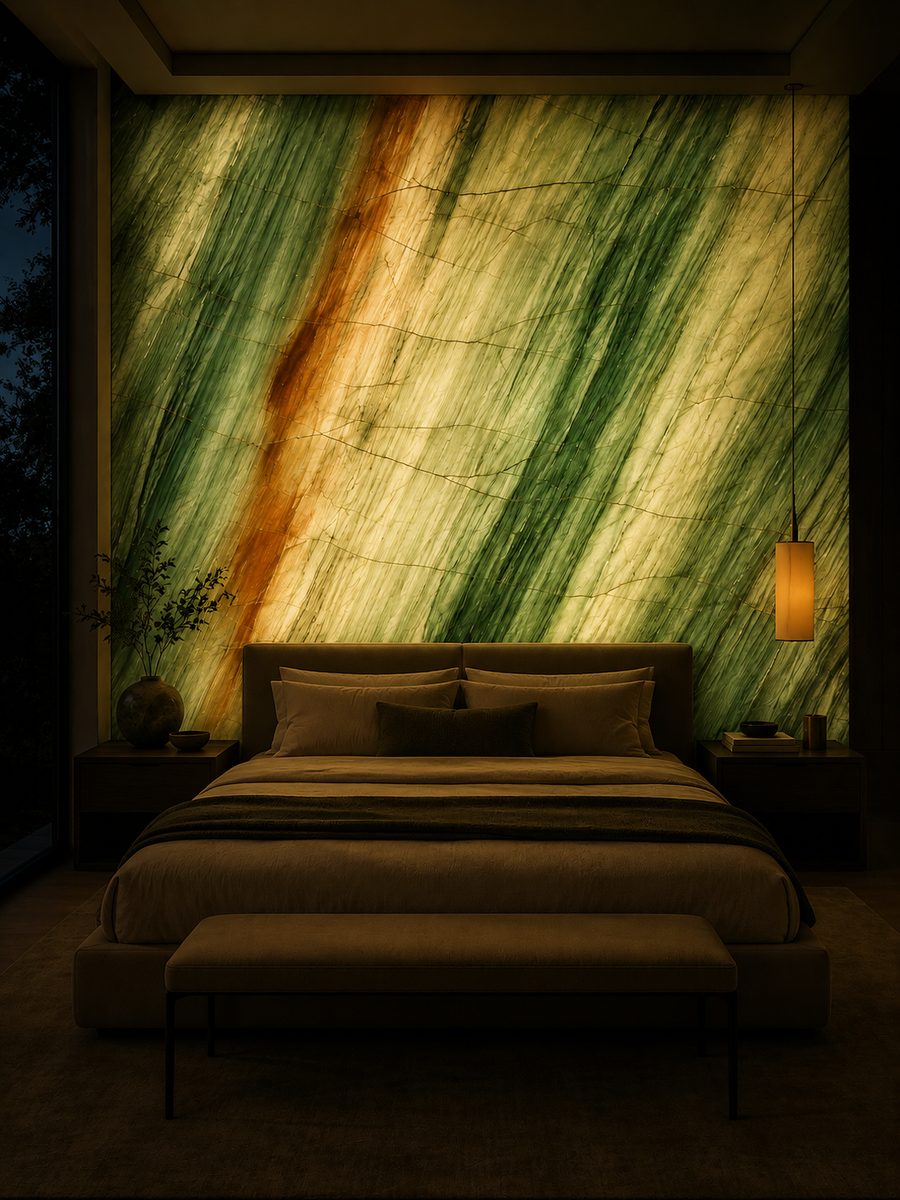 Aquarela Green Exotic Quartzite in night light