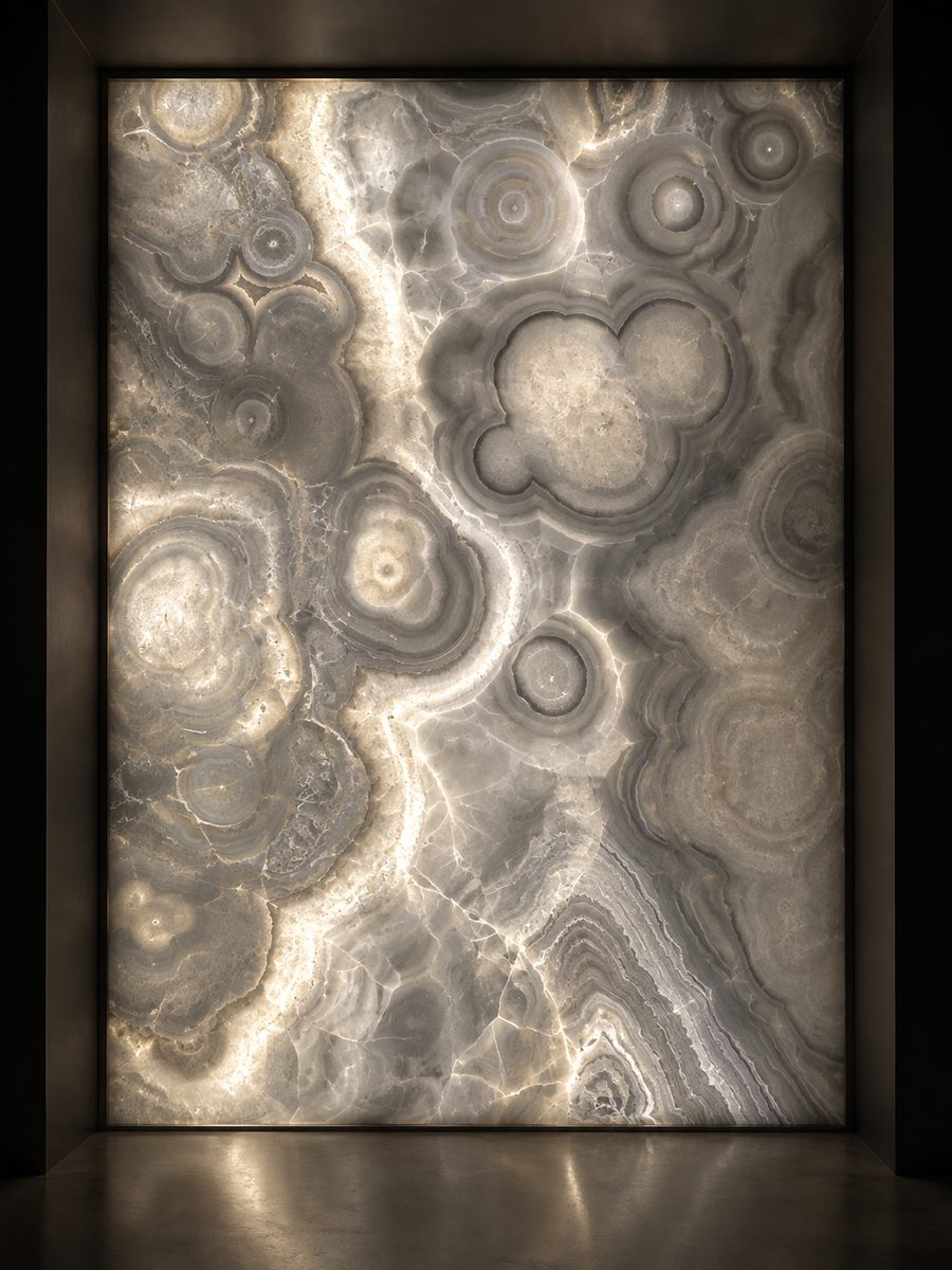 Grey Onyx Onice Grigio in museum light
