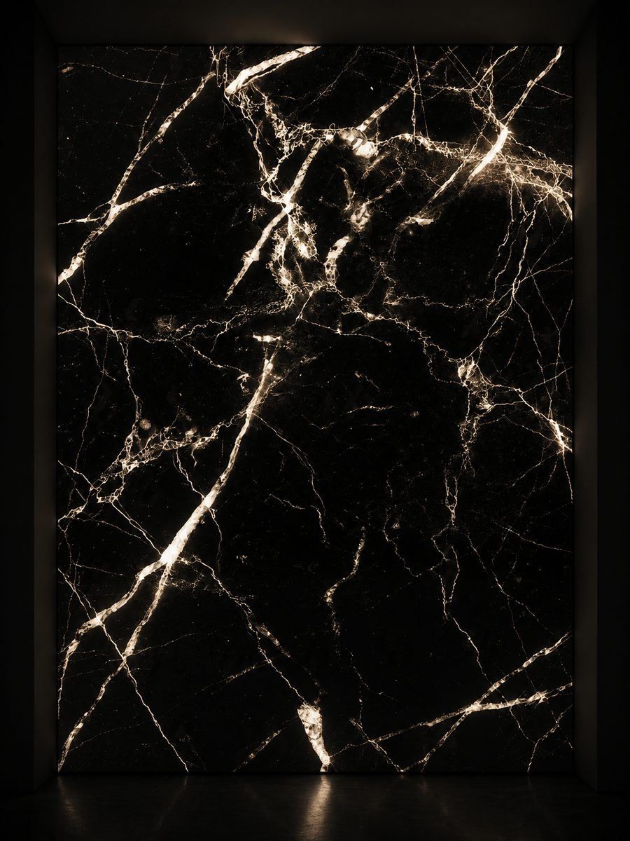 Nero Marquina Italiano in museum light