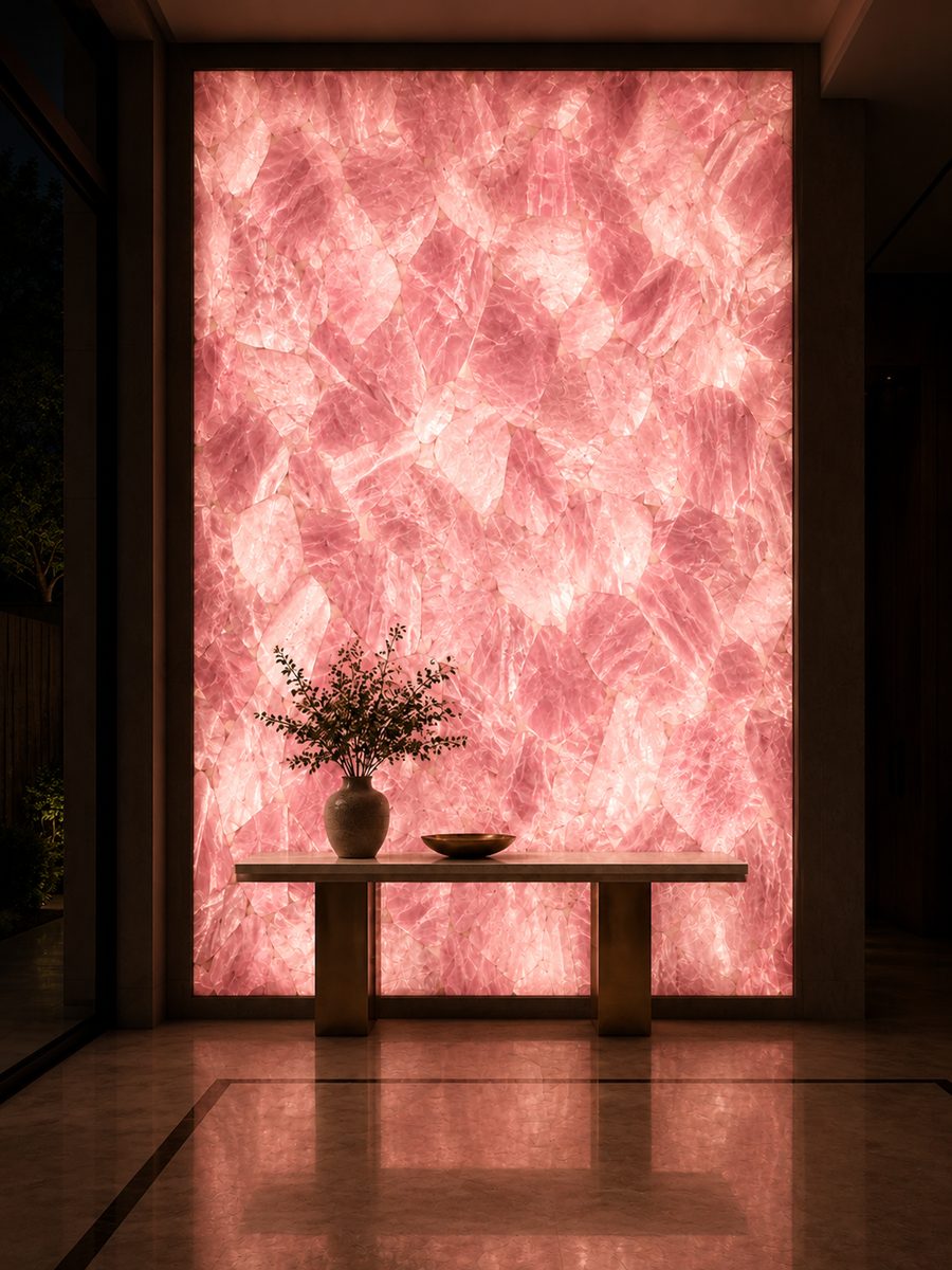 Rose Quartz in night light